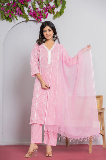 Blush Pink Chikankari-Style Embroidered Suit Set